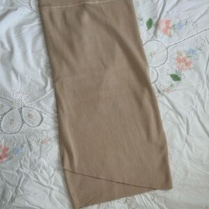 Tan Asymmetrical Pencil Midi Skirt for Work